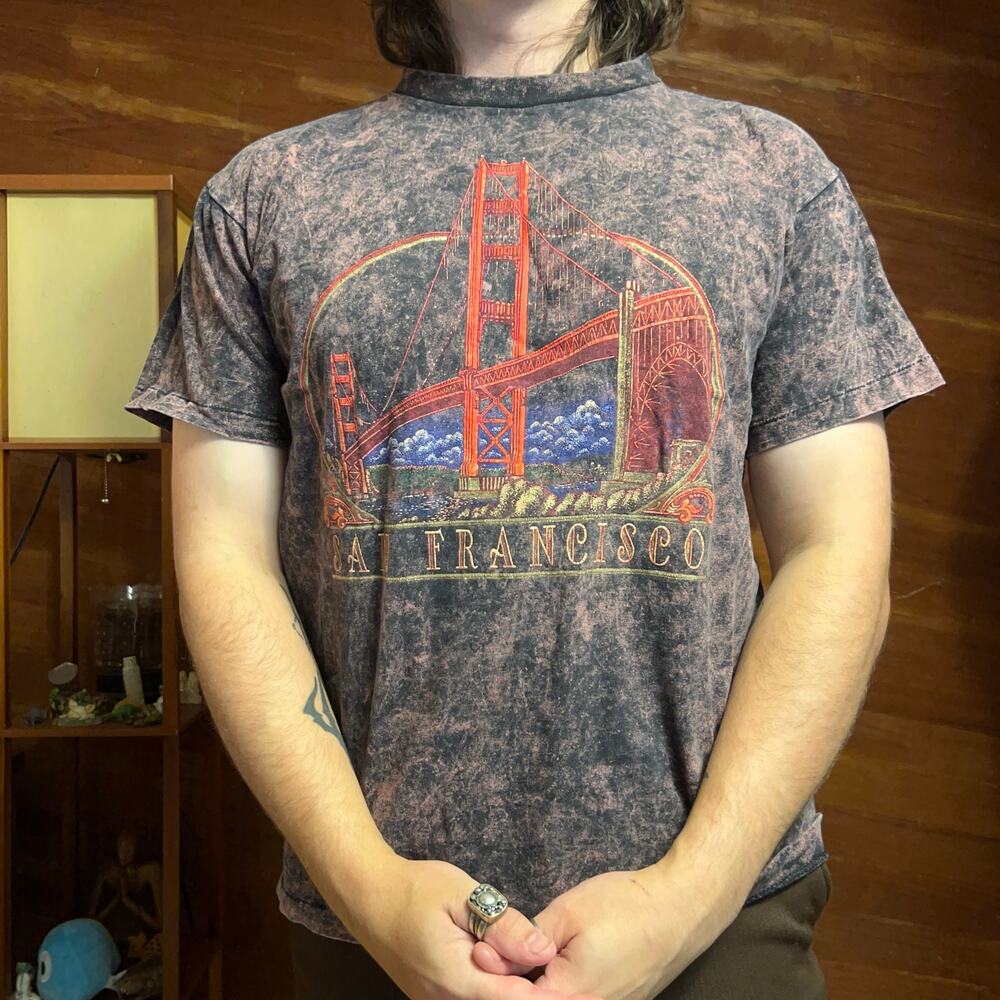 VINTAGE 90s San Francisco Stonewashed T-Shirt Size M Single Stitch Marble